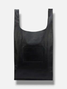 Jil Sander Men's Black Leather Suede Market Brand-Debossed Tote Bag